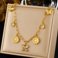 Vergoldete Schmetterling- und Sonnenblume-Halskette mit Zirkonia in einer Schmuckbox - Gold Schmetterling Sonnenblume Stil (N4048)