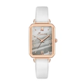 Orologio quadrato elegante da donna in oro rosa con cinturino in pelle bianca e quadrante - Bianco