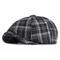 Klassische Schiebermütze mit schwarz-grauem Karomuster aus Wollmischung für Herbst und Winter - Einheitsgröße 56-58cm / Wolle-Schwarz