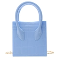 Mini light blue crocodile pattern handbag with elegant gold chain strap and top handle - Light Blue