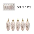 Set de 5 adornos navideños de piña color oro champán con purpurina efecto nieve blanca - Champán