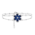S925 silver double-layered chain bracelet with blue floral zircon and beads - Lzb03-p