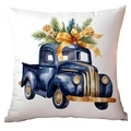 Housse de coussin décorative avec camion bleu vintage, sapin de Noël et nœud doré - Pick-up Rétro CRD10-3