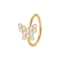 Golden butterfly nose ring with micro-paved white zircons on a stainless steel hoop - 0.8x8mm / Gold-White Stone Butterfly