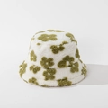 Detailed view of the soft fleece texture and green floral pattern on the bucket hat - M (56-58cm) / Green