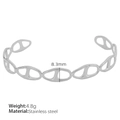 Minimalist silver stainless steel open bangle with stylish pig nose chain link design - Chaine d'Ancre Style (SZ83) / Silver
