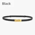 Minimalistische zwarte leren riem voor dames met een rechthoekige matte gouden gesp - Zwart