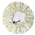 Close-up of waterproof satin shower cap with adjustable drawstring and yellow pineapple prints - Pineapple