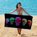 Quick-dry black beach towel with colorful rainbow skull design for outdoor surfing - B50-Rainbow Gradient Black Skeleton