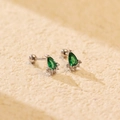 S925 sterling silver emerald drop stud earrings with zirconia and screw back closure - 925 Silver / White Gold