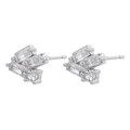 Detailed macro view of silver geometric stud earrings with baguette and round cut zircons - VE865 Cluster / Silver