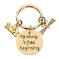 Class of 2026 graduation keychain in golden finish with motivational pendant charms - Gold (K95)