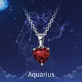Aquarius Herz-Halskette aus S925 Sterlingsilber mit dunkelrotem Granat-Edelsteinanhänger - Januar: Granat / Wassermann