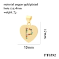 Macro view of 18K gold plated heart pendant with colorful cubic zirconia letter P detail - Heart Initial P Pendant - Gold/Colorful Zirconia