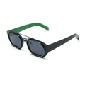 Retro small square sunglasses in glossy black frame with vibrant green inner accents - Black Green Frame Grey Lens