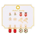 Detailed set of six Christmas earrings featuring reindeer, snowflakes, and festive charms - Christmas Tree and Bell Style (6686)
