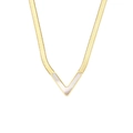 Flache Schlangengliederkette in Gold mit V-förmigem Anhänger aus weißer Muschel - Weiß