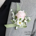 Pink silk rose boutonniere for wedding suit with green fern leaves and 10x14cm size - Light Pink Rose Boutonniere