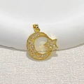 Gold-plated moon and star pendant charm with micro-paved sparkling cubic zirconia - Moon & Stars - White Zirconia