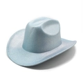 Glittery light blue western cowboy hat with metallic silver finish for party performance - M (56-58cm) / Light Blue