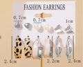 6-piece gold earring set with faux pearls and heart charms, sizes 0.7cm to 2.4cm - Leopard Butterfly and Colorful Resin Set (5446825)