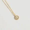 14K gold plated circular Virgin Mary pendant necklace with white cubic zirconia crystals - Round Disc Mary