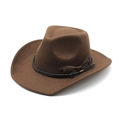 Classic dark brown western wool felt cowboy hat with black braided leather band detail - M (56-58cm) / Coffee