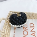 Girls black heart shaped purse with quilted PU leather and elegant pearl handle - Black