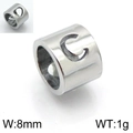 Perle cylindrique argentée lettre C évidée pour bijoux, largeur 8mm, poids 1g - Lettre C (KLJ1298-Z)