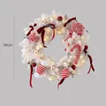 50cm weißer beflockter Weihnachtskranz mit roten Zuckerstangen und warmen LED-Lichtern - 50CM Kranz mit Süßigkeiten-Motiv (Mit LED)
