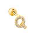 Gold letter Q cartilage stud earring with cubic zirconia and screw ball back - Letter Q / Gold