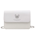 White and silver glitter chain flap bag with butterfly metal clasp and square design - Large / White