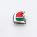 Christmas Santa hat charm in red enamel with clear rhinestone on stainless steel link - Green Christmas Hat Design