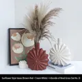 Minimalist ceramic vase set in terracotta and beige with sunburst texture and dried reeds - Sunflower Vase Set with Dried Reeds
