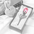 Pink crystal rose with silver stem in an elegant grey gift box lined with white silk - Silver Stem Pink Bud Silver Box
