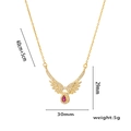 Halskette Gold mit Engel-Flügel Anhänger, Rubin-Wassertropfen und Kristallen - Gold Roter Zirkon(8968)