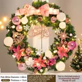 Ghirlanda di Natale rosa e bianca da 60cm con ornamenti, pigne e luci a LED - 60cm Rosa Bianco
