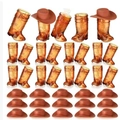 20 sets of amber plastic cowboy boot shot glasses with brown hats for Western themed parties - 20 Brown Cups & 20 Brown Hats Set
