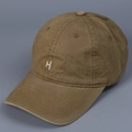 Close-up of khaki washed cotton baseball cap with white H letter embroidery detail - M (56-58cm) / Khaki