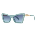 Translucent mint green cat-eye sunglasses with blue gradient lenses and gold metal accents - Mint Green Frame/Blue Gradient Lens