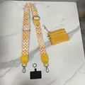 Yellow geometric wide crossbody strap with leather coin purse and phone patch set - Pale Yellow Geometric Wavy
