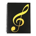 A4 Notenmappe mit schwarzem mattem Einband und goldenem Notenschlüssel-Symbol - 10 Seiten (20 Seiten) / Musiknoten-Stil / Schwarz