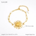 Golden stainless steel sun face pendant bracelet with small pearl detail for women - Sun Face Pearl Bracelet (SL41189) / 18K Gold Plated