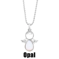 Elegant angel pendant necklace featuring white opal drop and silver beaded chain - Opal