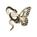 Broche de metal estilo oscuro con serpiente blanca y negra y mariposa de alas doradas - Estilo Simbiosis de Serpiente y Mariposa (xz9566)