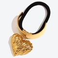 Elastic black hair tie with 18K gold plated heart pendant and textured metal cuff - Textured Heart Pendant Hair Rope-Gold