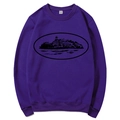Purple crewneck sweatshirt with black landscape graphic, fleece-lined cotton fabric - Purple (Black Print)