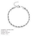 Silver 5mm twisted rope chain anklet in stainless steel with lobster clasp - 5mm Silver