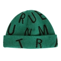 Berretto in maglia verde con motivi a lettere nere e risvolto alla moda di tendenza - M (56-58cm) / Verde