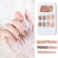 24pcs nude pink press-on nails with elegant gold rhinestones and glossy finish - F785-10 Nude Pink Large Rhinestones